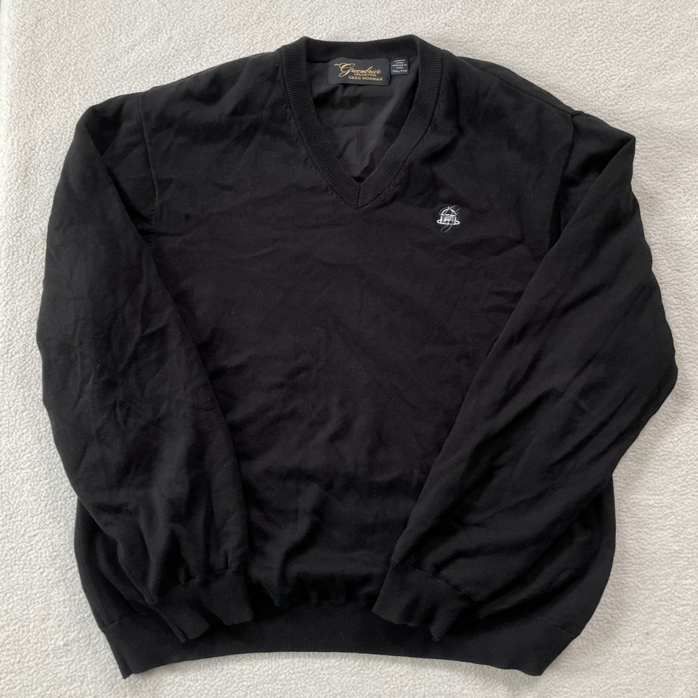 Greg Norman Greenbrier Collection Men XXL Black Pima Cotton Lined V-Neck Sweater